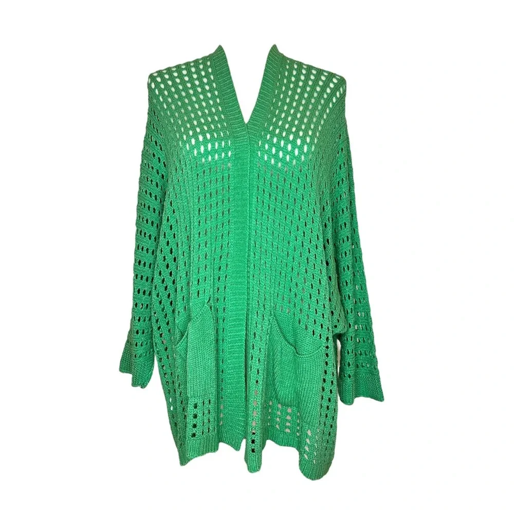 Astrid Women's Green Crochet Cardigan Size M Star Knit Soft Cozy Oversized